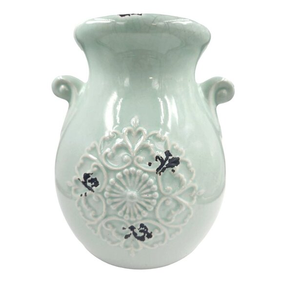 Orejon Turquoise Table Centerpiece Vase, 1970's Country Cottage Spring Decor - Picture 1 of 8